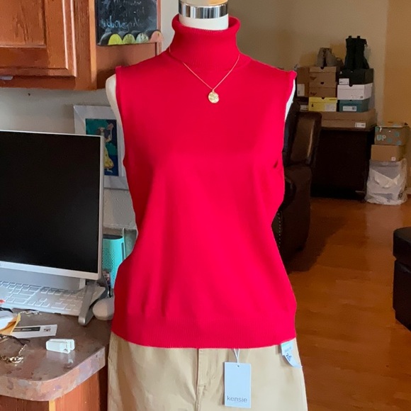 Cable & Gauge Sleeveless Turtleneck in Intense Red Size XL, NWT - Picture 5 of 13